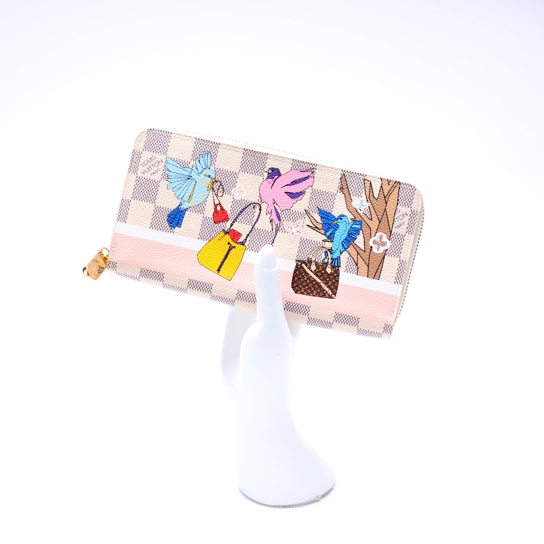 Zippy Wallet Playful Birds Damier Azur – Keeks Designer Handbags