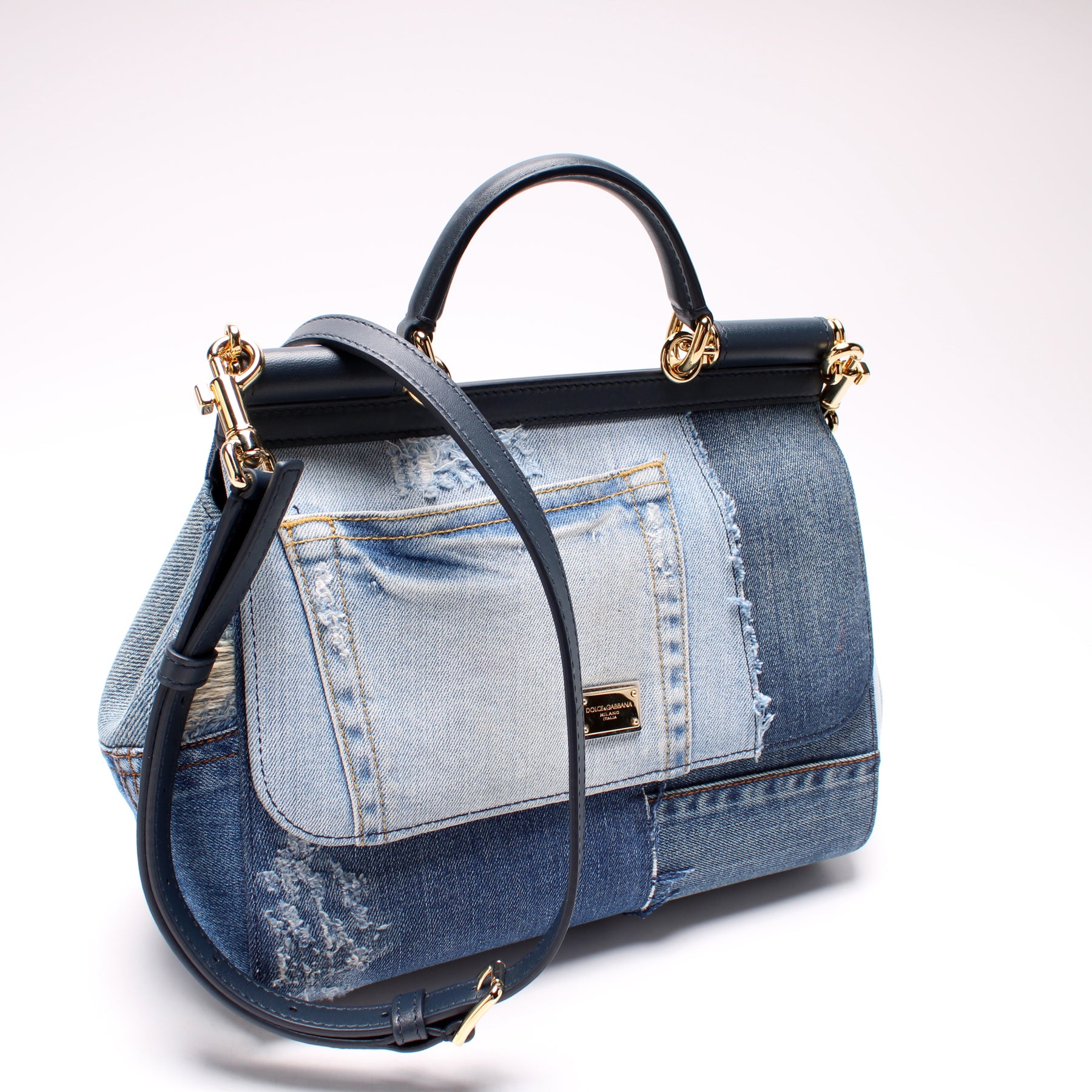 Dolce & Gabbana Small Sicily Bag in Patchwork Denim