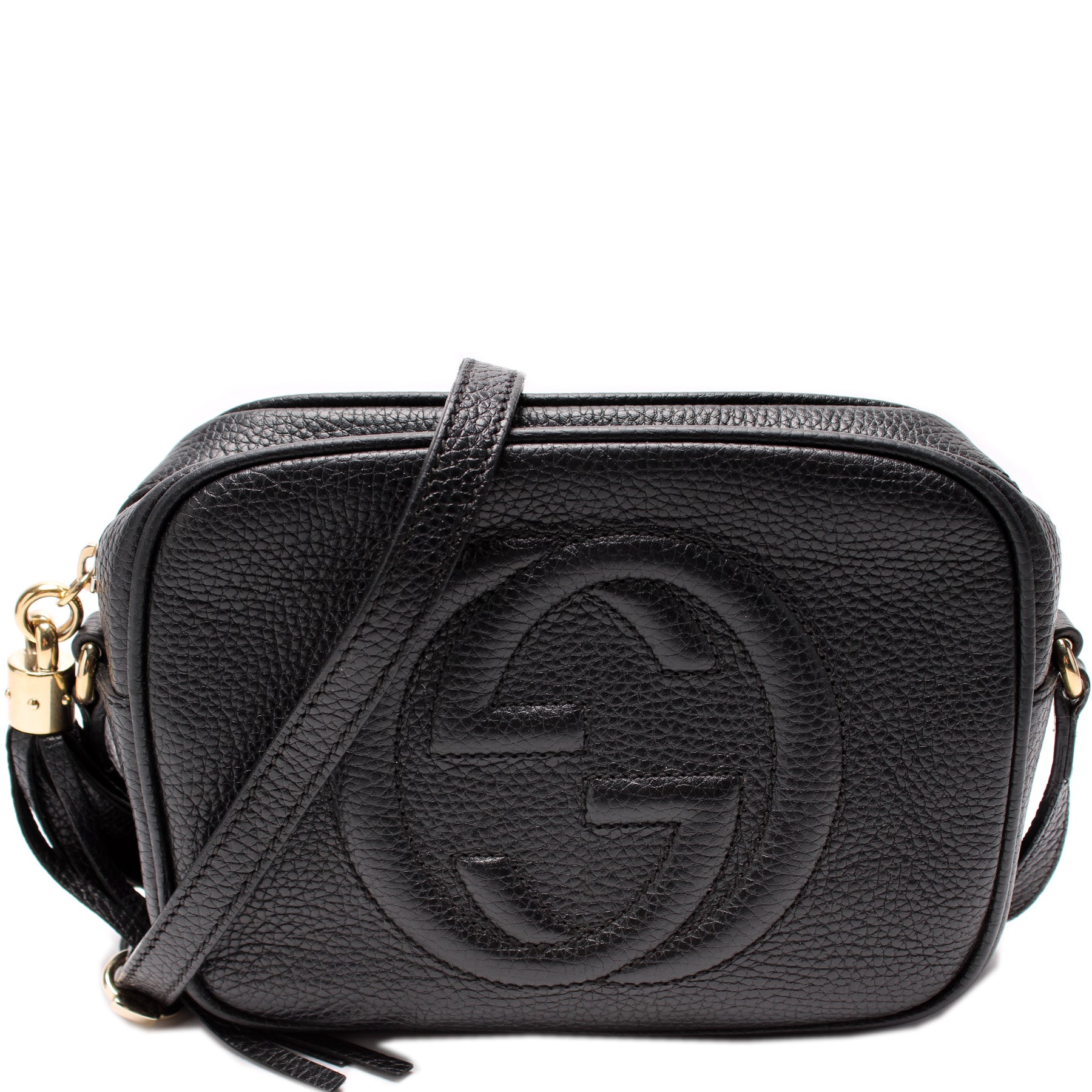 GUCCI Soho Disco Pebbled Leather Crossbody Bag Black 308364