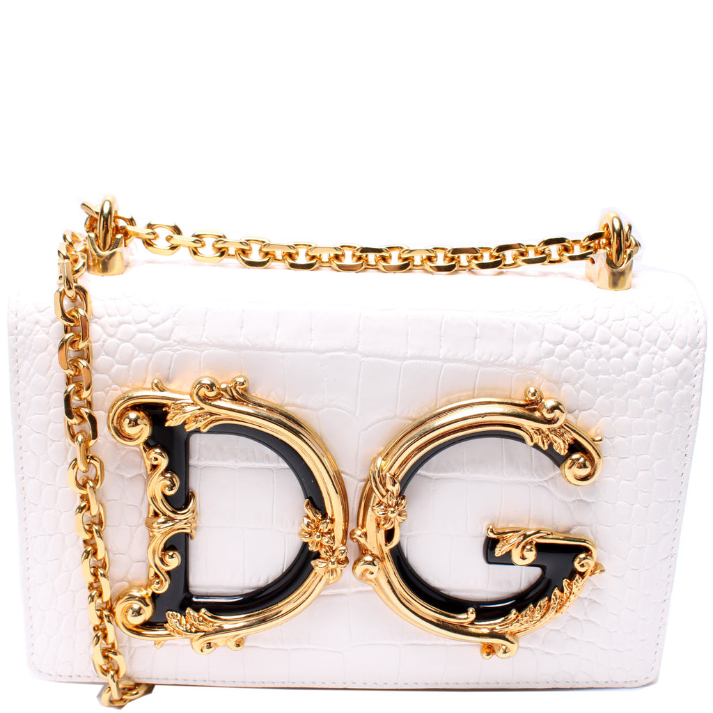 Dolce&Gabbana DG Girl's Croc-Embossed Chain Crossbody Bag