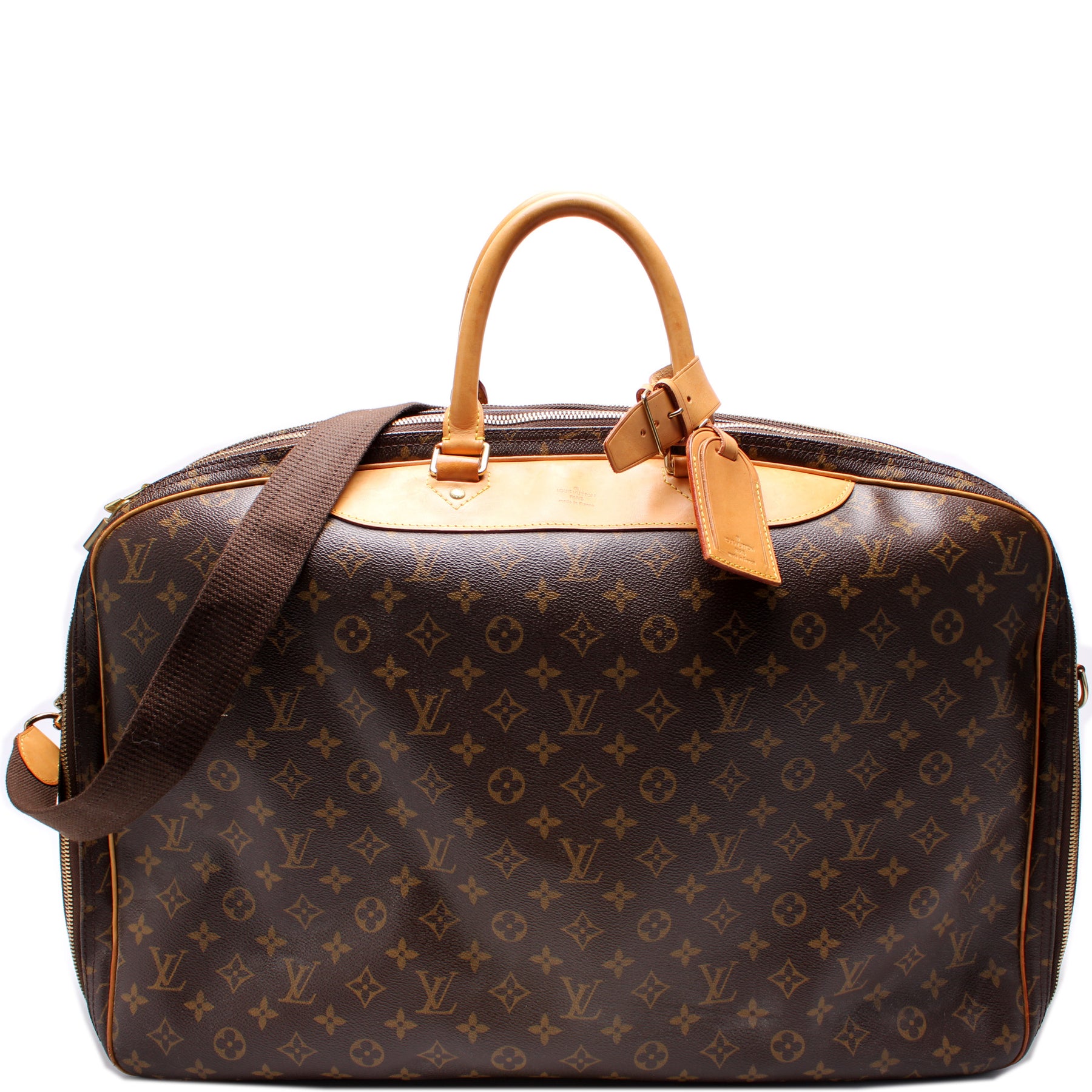 LOUIS VUITTON VIntage Alize brown monogram leather trim 2 compartment bag