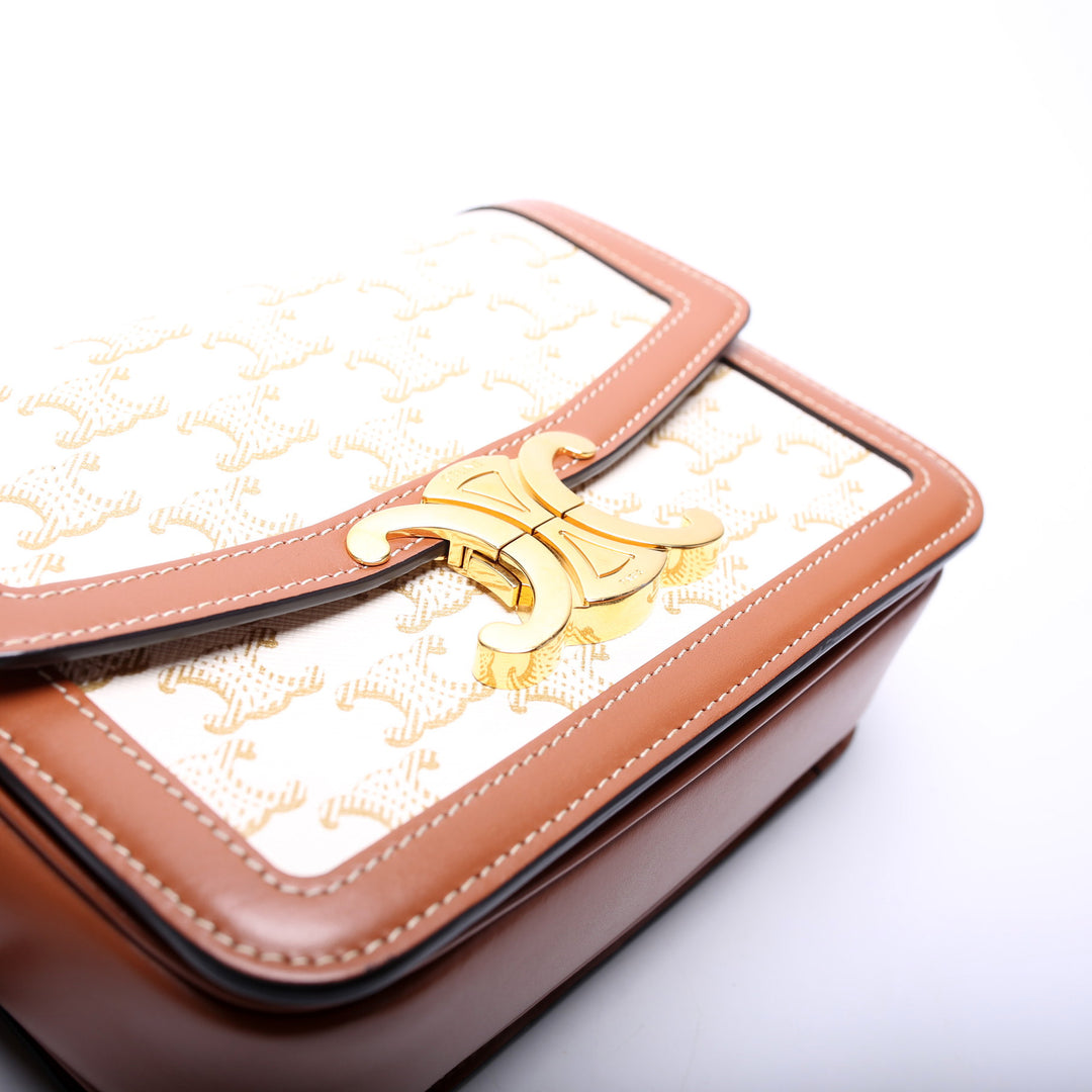 【関税&送料込】Celine Teen Triomphe Canvas Triomphe Shoulde CELINE Calfskin Triomphe Canvas Teen Triomphe Bag Tan