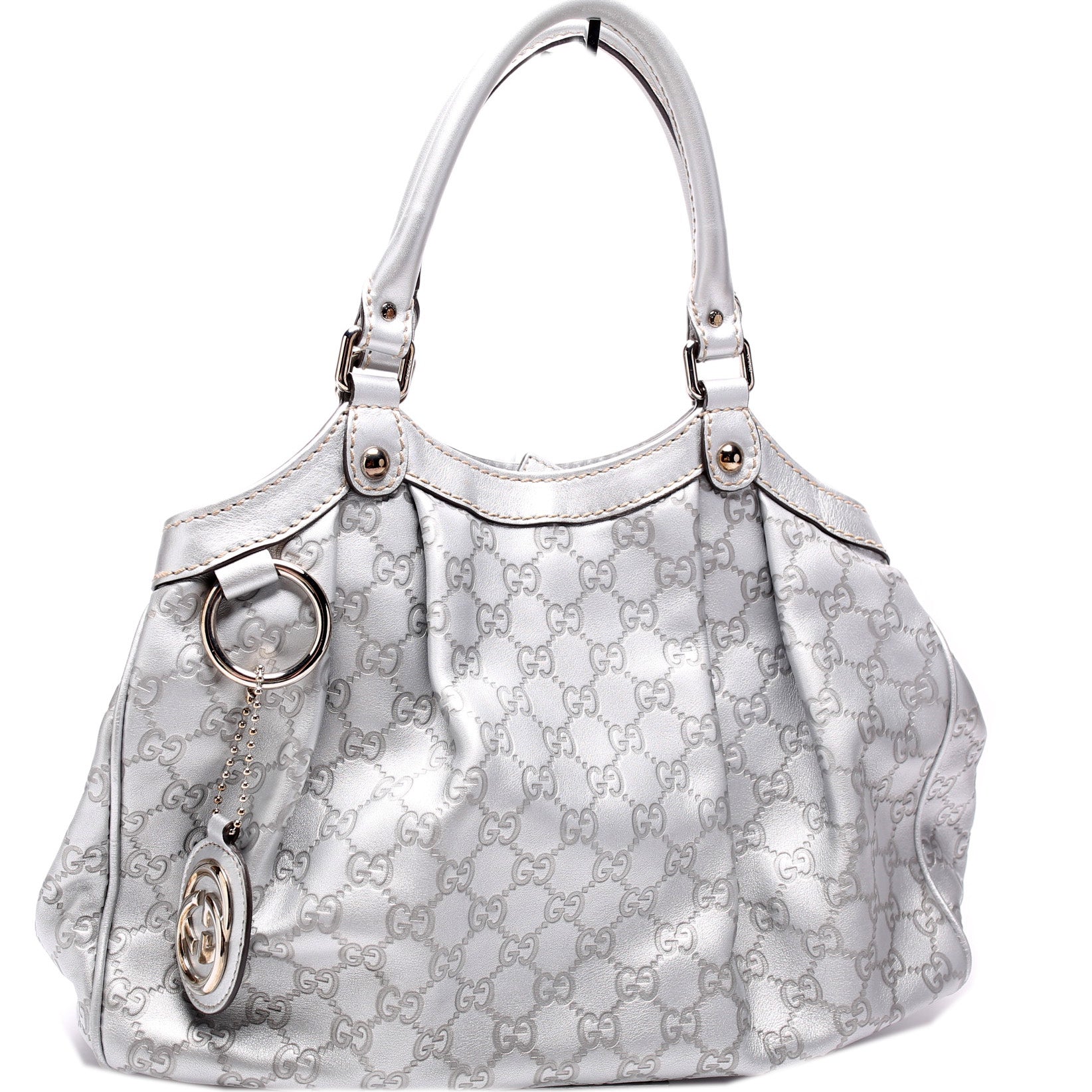 GUCCI Sukey Medium Guccissima Leather Tote Bag White 211944