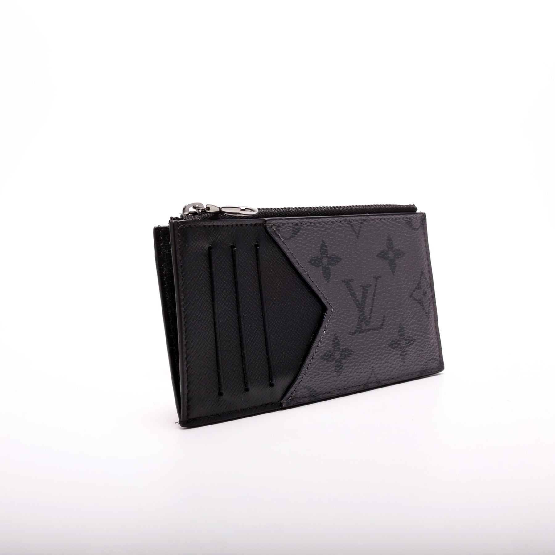 Pre-owned Coin Card Holder Monogram Eclipse Taiga Black