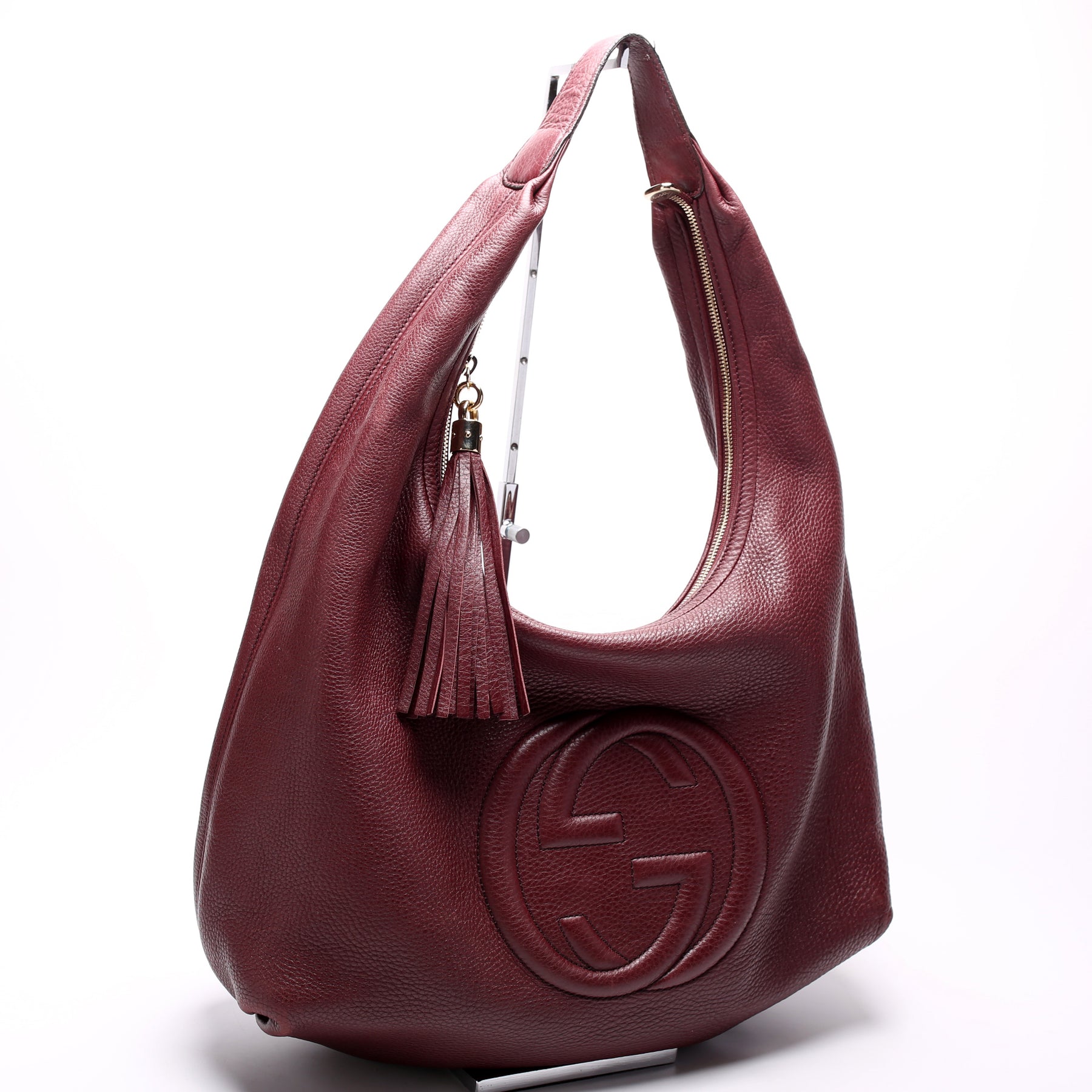 GUCCI Soho Pebbled Leather Hobo Shoulder Bag Red 282304