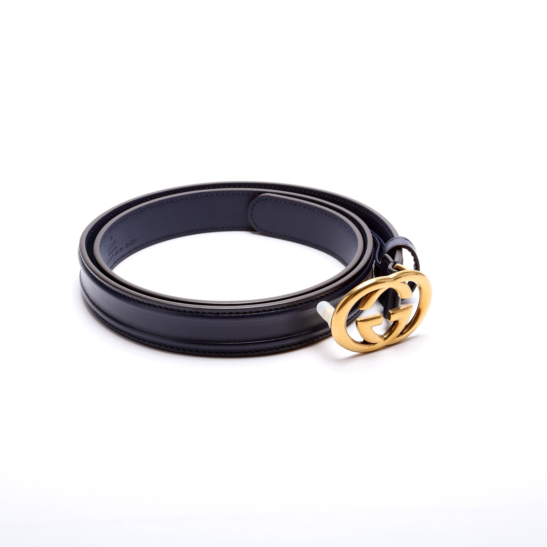 Gucci Interlocking G Leather Belt Navy Blue Size 90/36