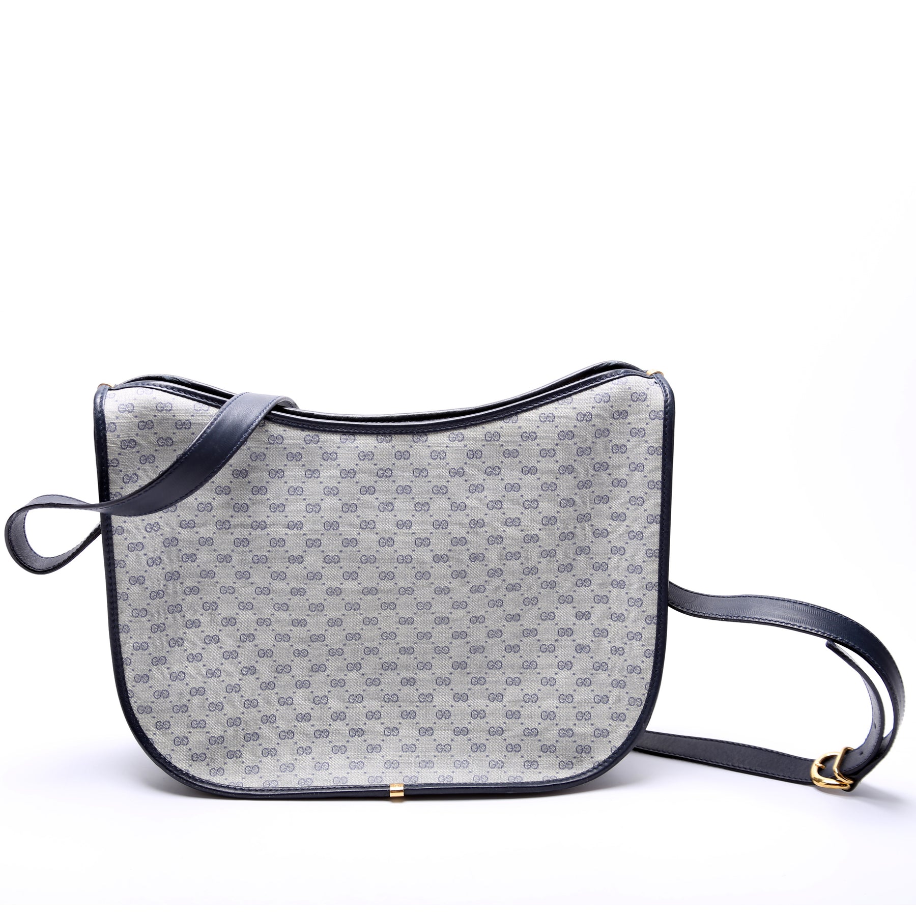 Vintage GUCCI Micro GG Monogram Oval Gray/Navy Shoulder Crossbody Handbag