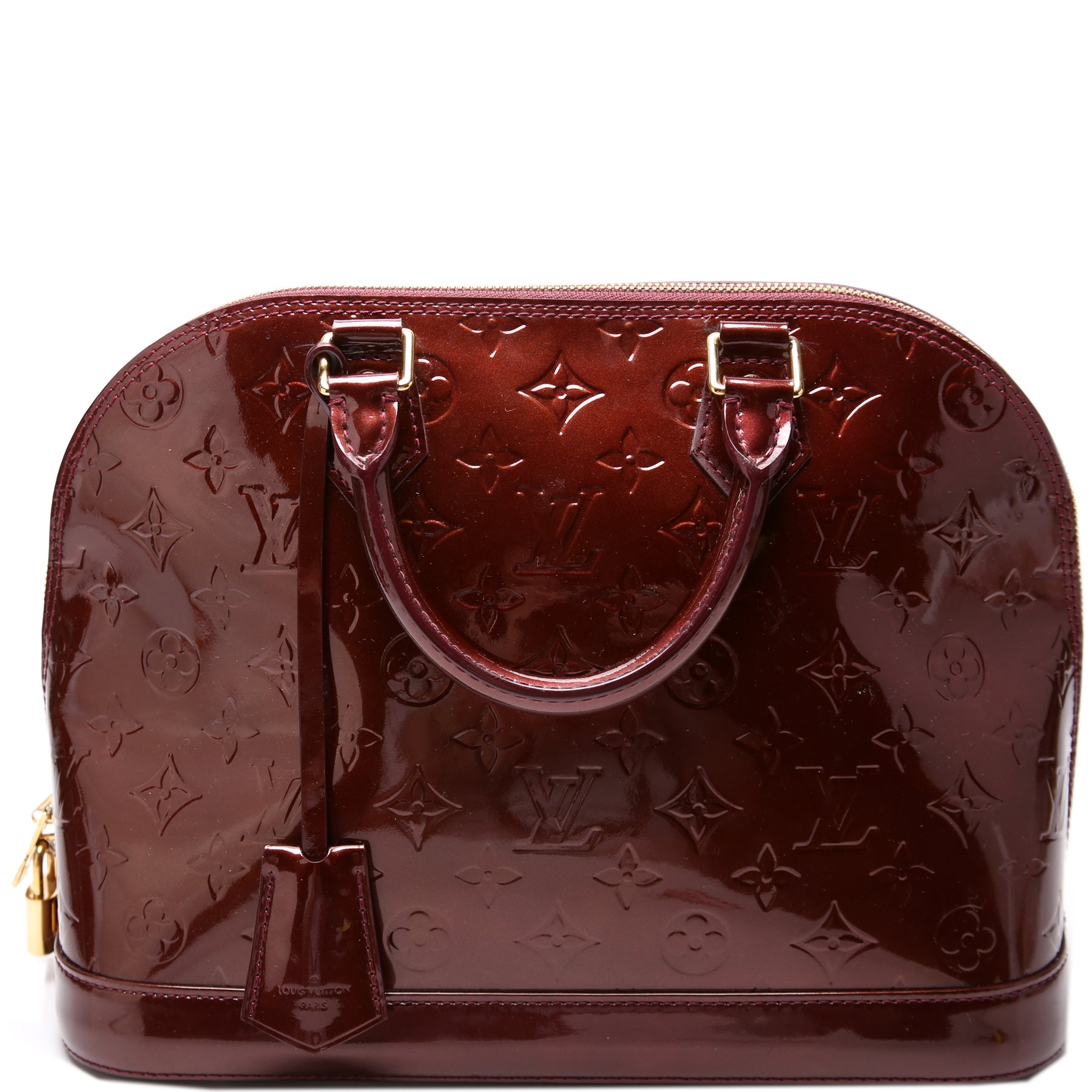 100% Authentic LOUIS VUITTON Vernis Alma PM Burgundy Handbag Patent Leather