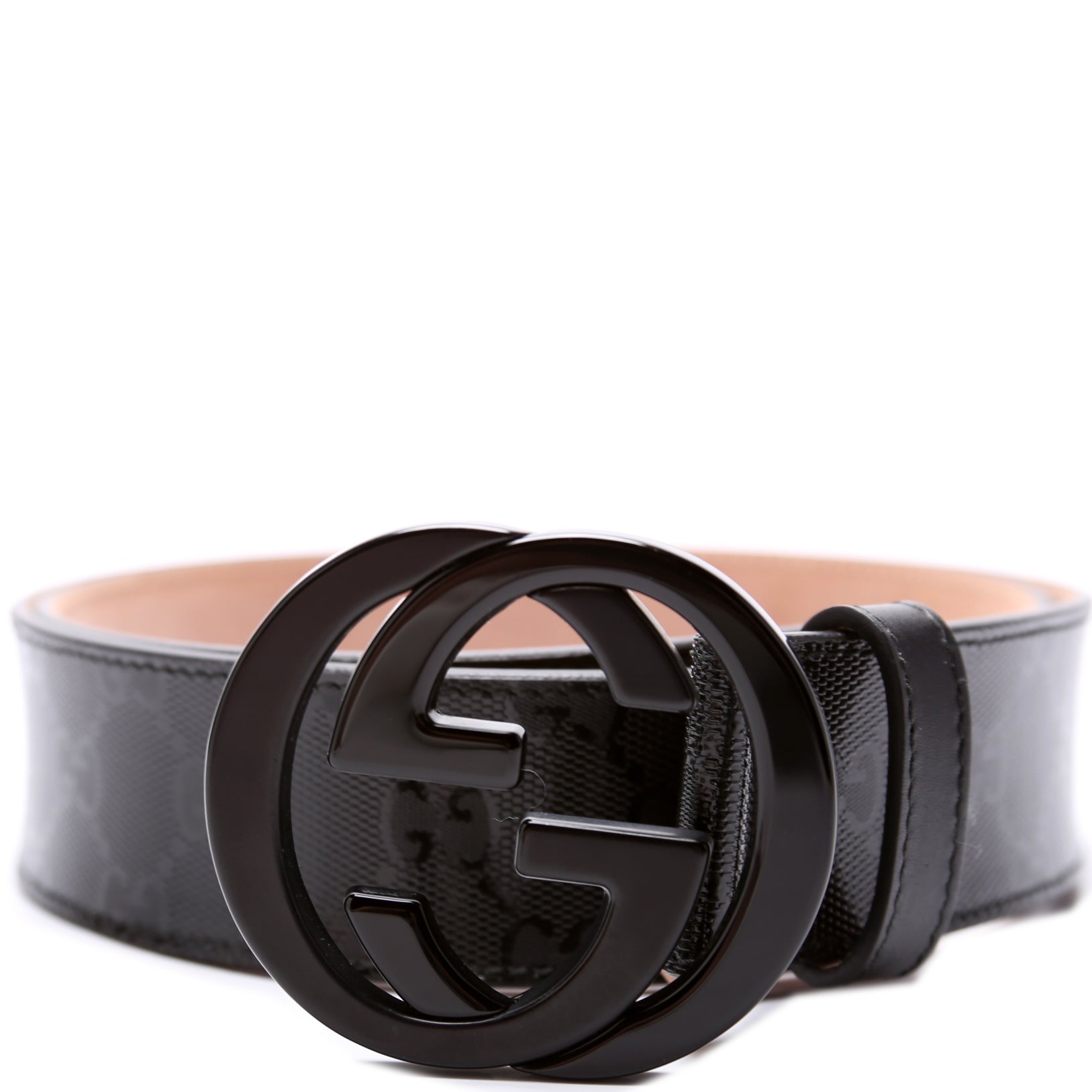 Gucci Belt GG Imprime Interlocking G Black Buckle 1.5 W Black in Leather  with Black - US