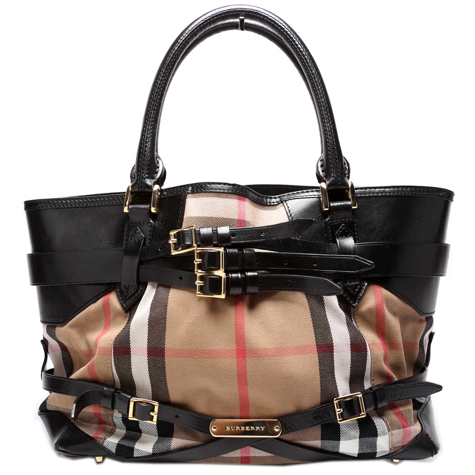 House Check Medium Bridle Leather Tote – Keeks Designer Handbags