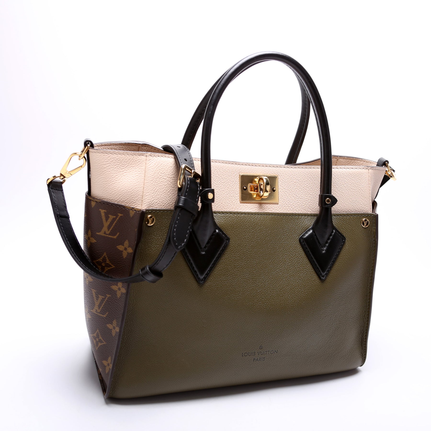Louis Vuitton On My Side MM Black Calf Leather & Monogram Canvas Handbag  M53823 - Ideal Luxury