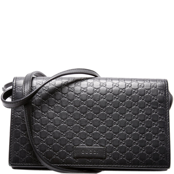 GUCCI GG Micro Guccissima Leather Crossbody Wallet Black 466507 - 15%