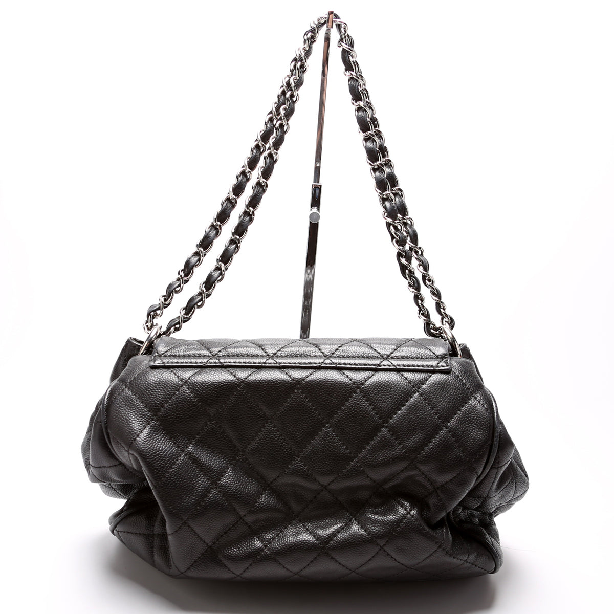 Chanel Vintage Mademoiselle Lock Accordion Flap Bag Quilted Caviar Medium