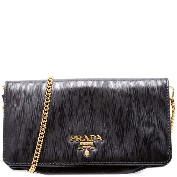 Prada Black Vitello Move Leather Leather Wallet On Chain Prada