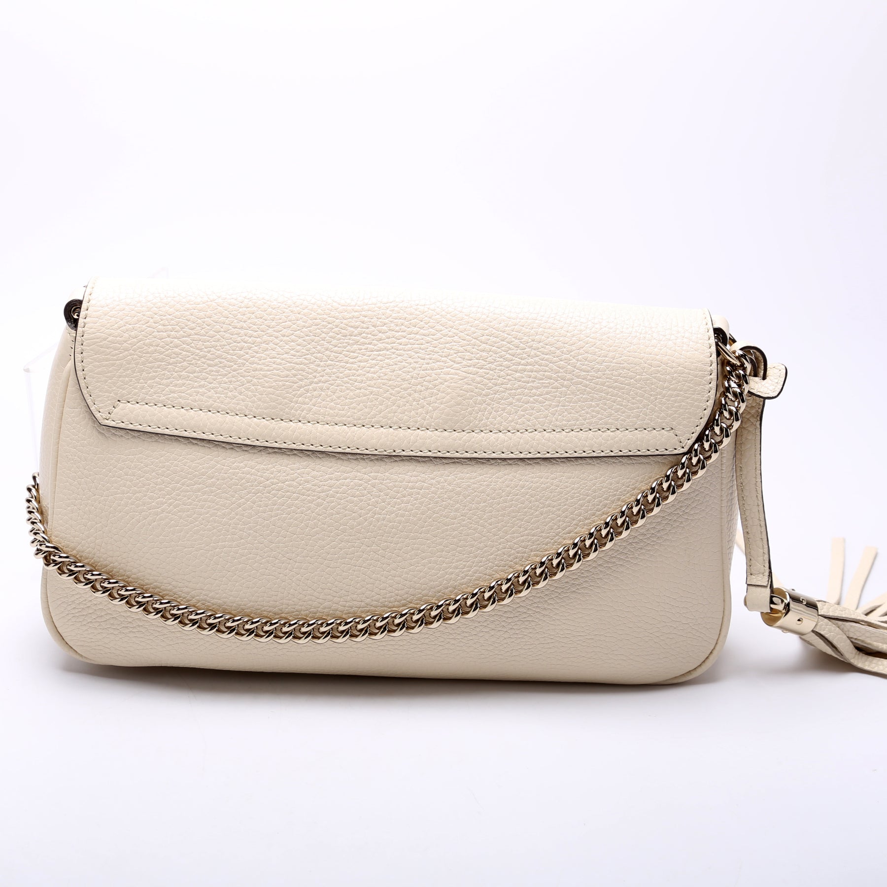 GUCCI Soho Chain Flap Leather Crossbody Bag White 536224