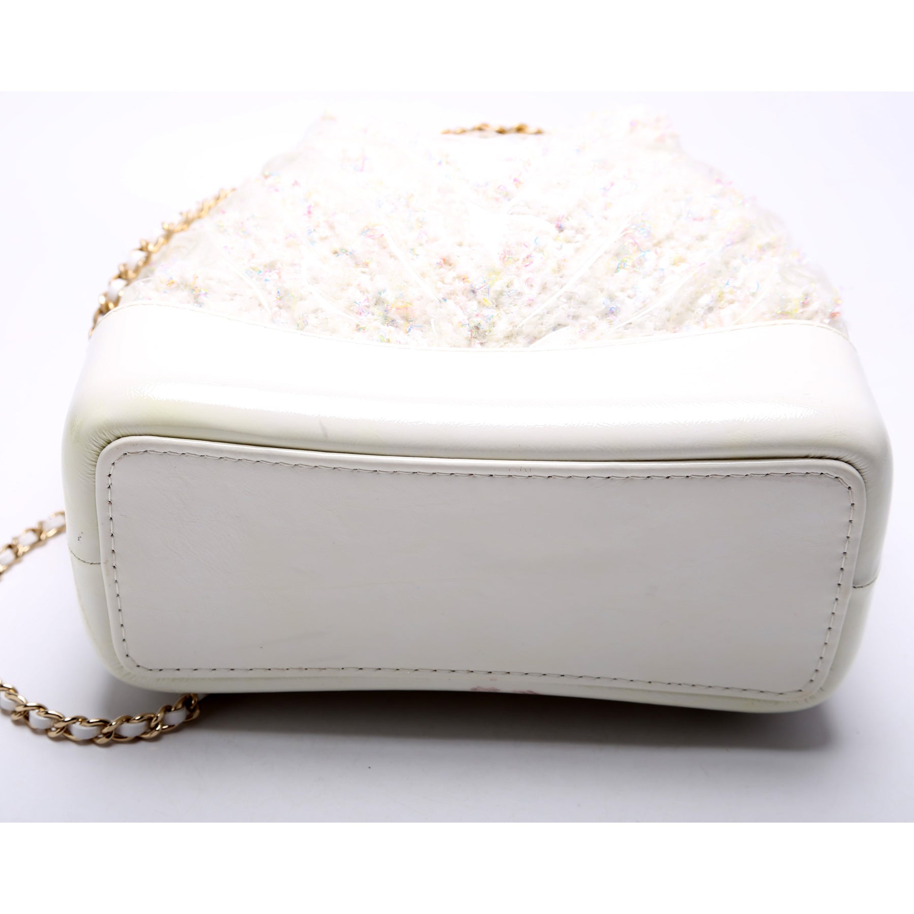 CHANEL Tweed PVC Quilted Gabrielle Backpack White 443893