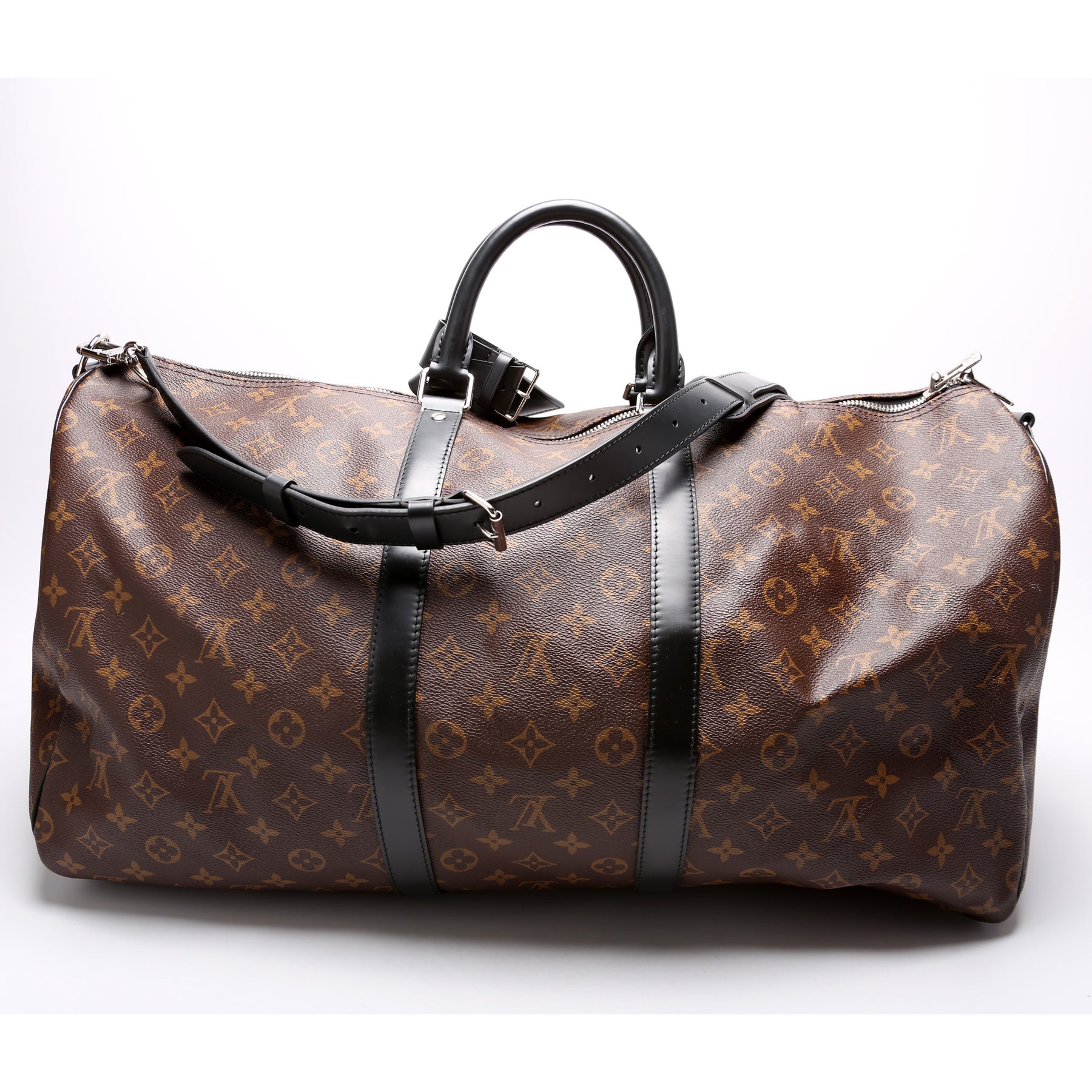 LOUIS VUITTON Keepall 55 Bandouliere Monogram Macassar Travel Bag Brow