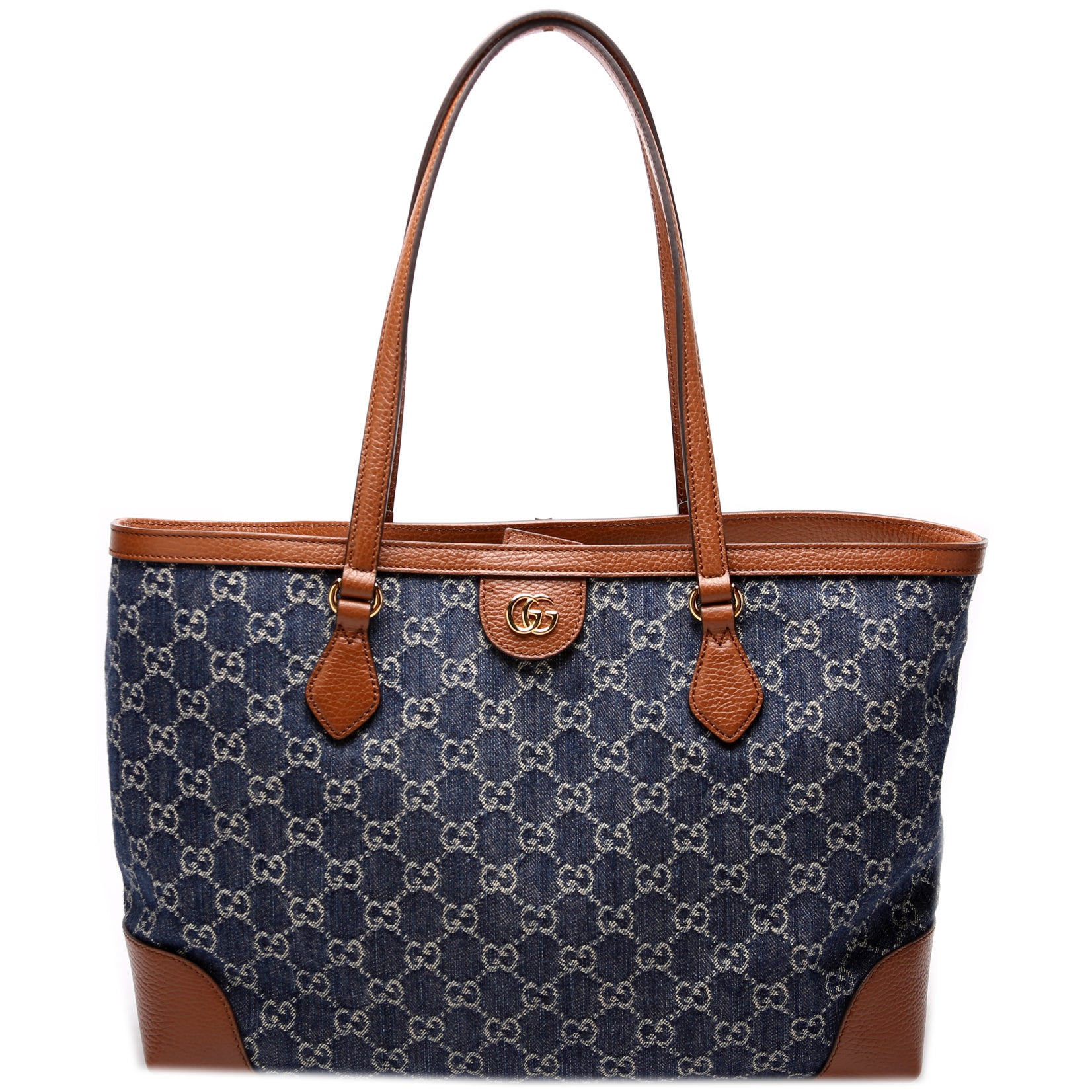 Gucci Blue/Brown GG Denim And Leather Medium Ophidia Shopping Tote Gucci