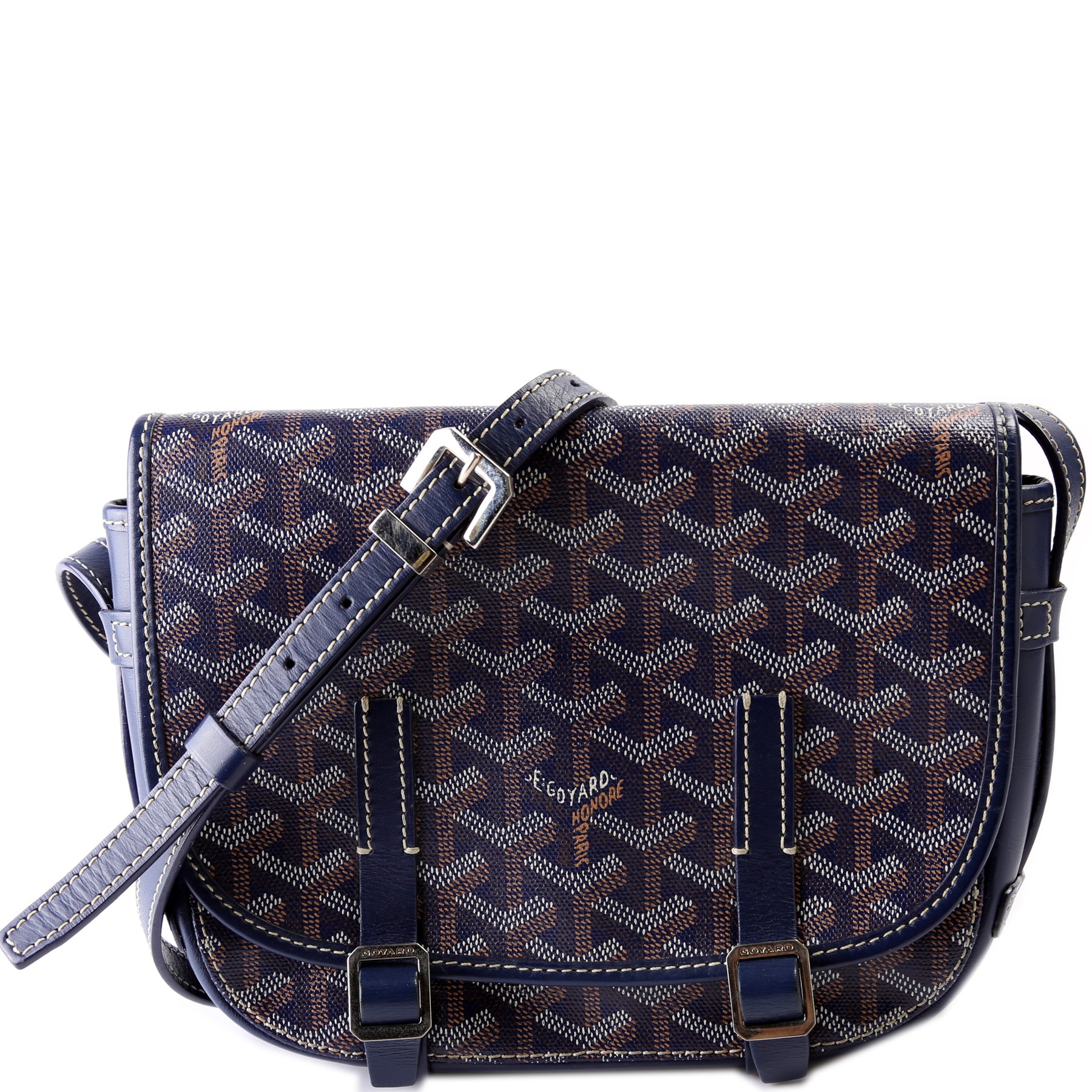 Pre-owned Goyard Ine Coated Canvas And Leather Belvedere Mm Saddle