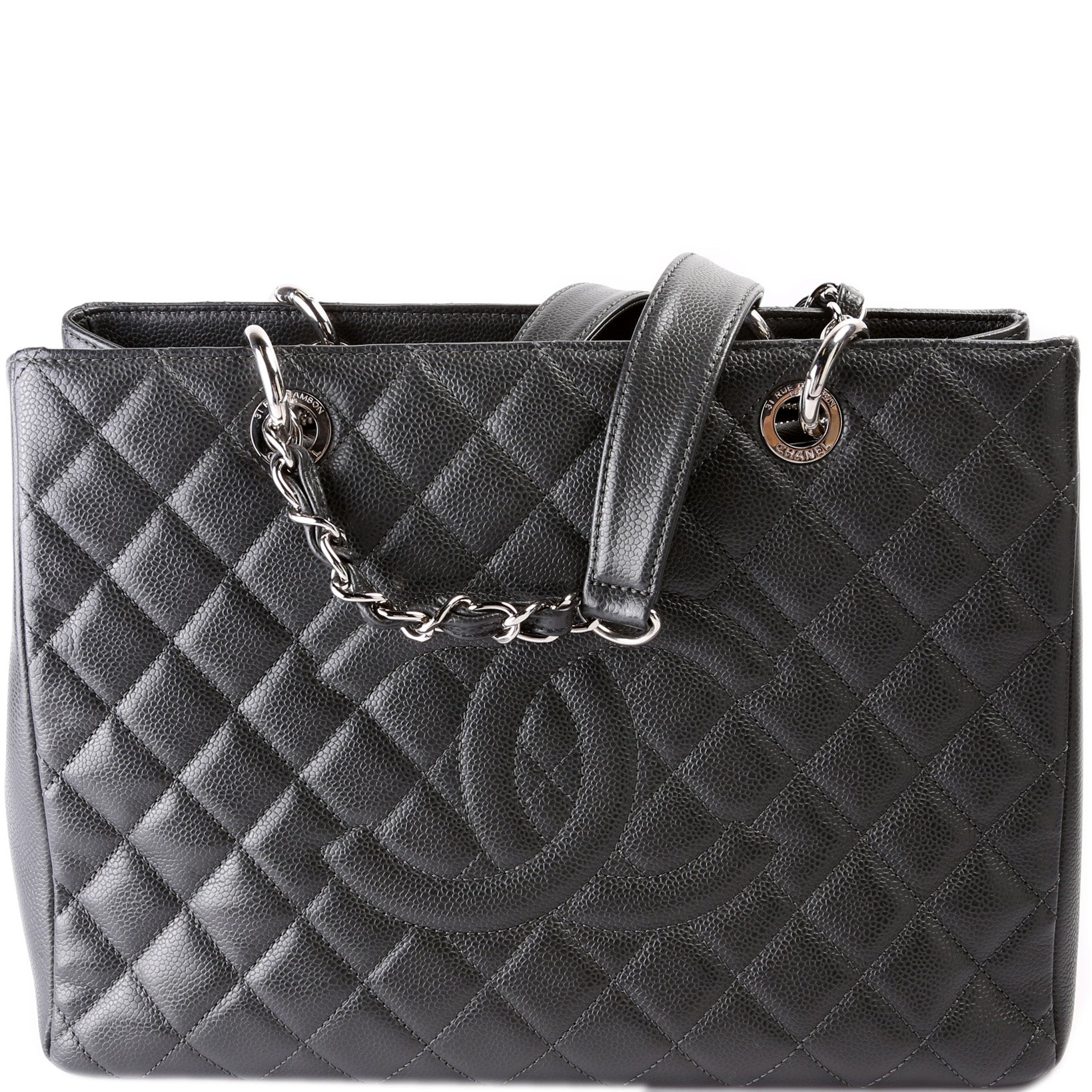 CHANEL, Bags, 0 Authentic Chanel Caviar Quilted Grand Shopping Tote Gst  Black