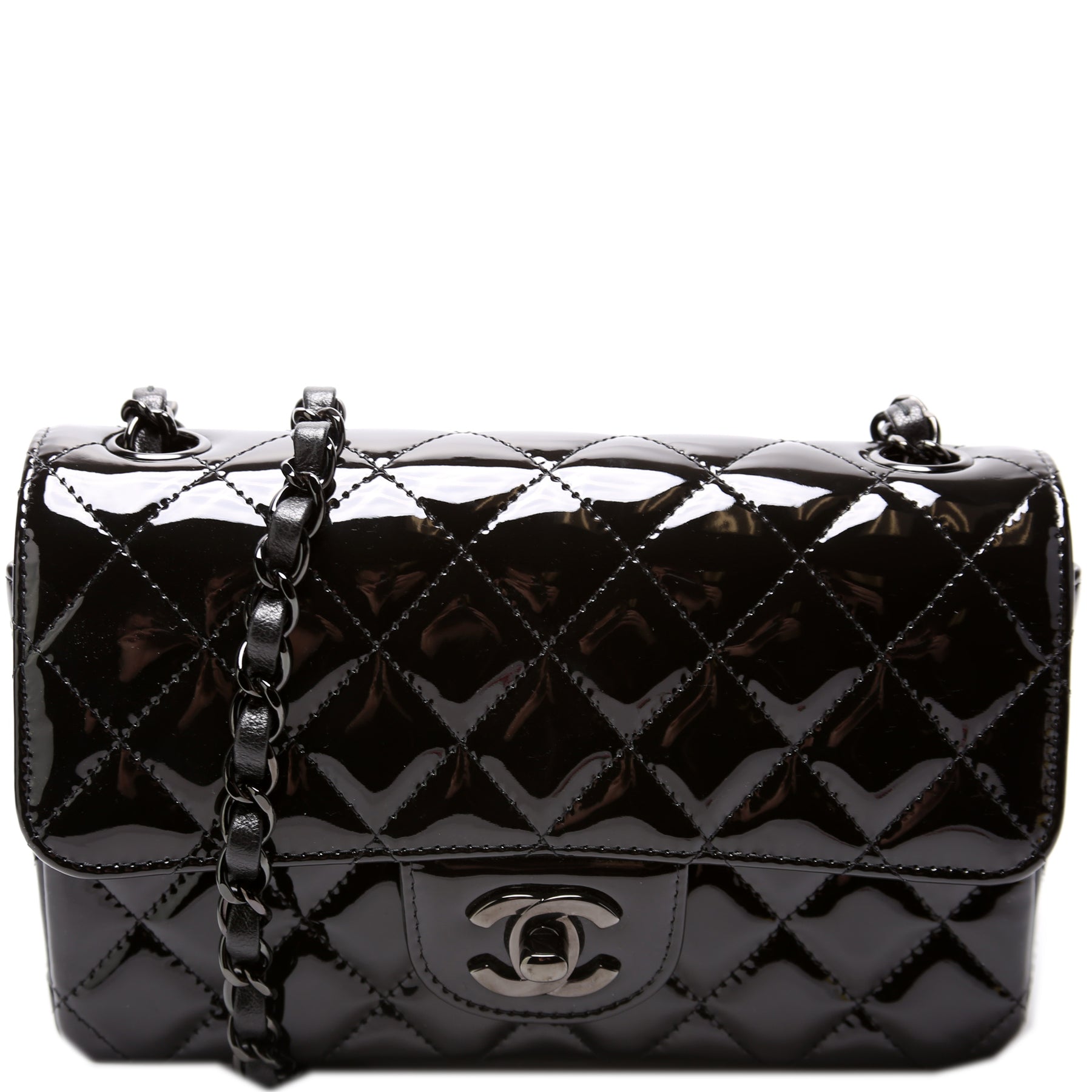 Chanel Black Patent Quilted Extra Mini Flap Bag 18k gold plated