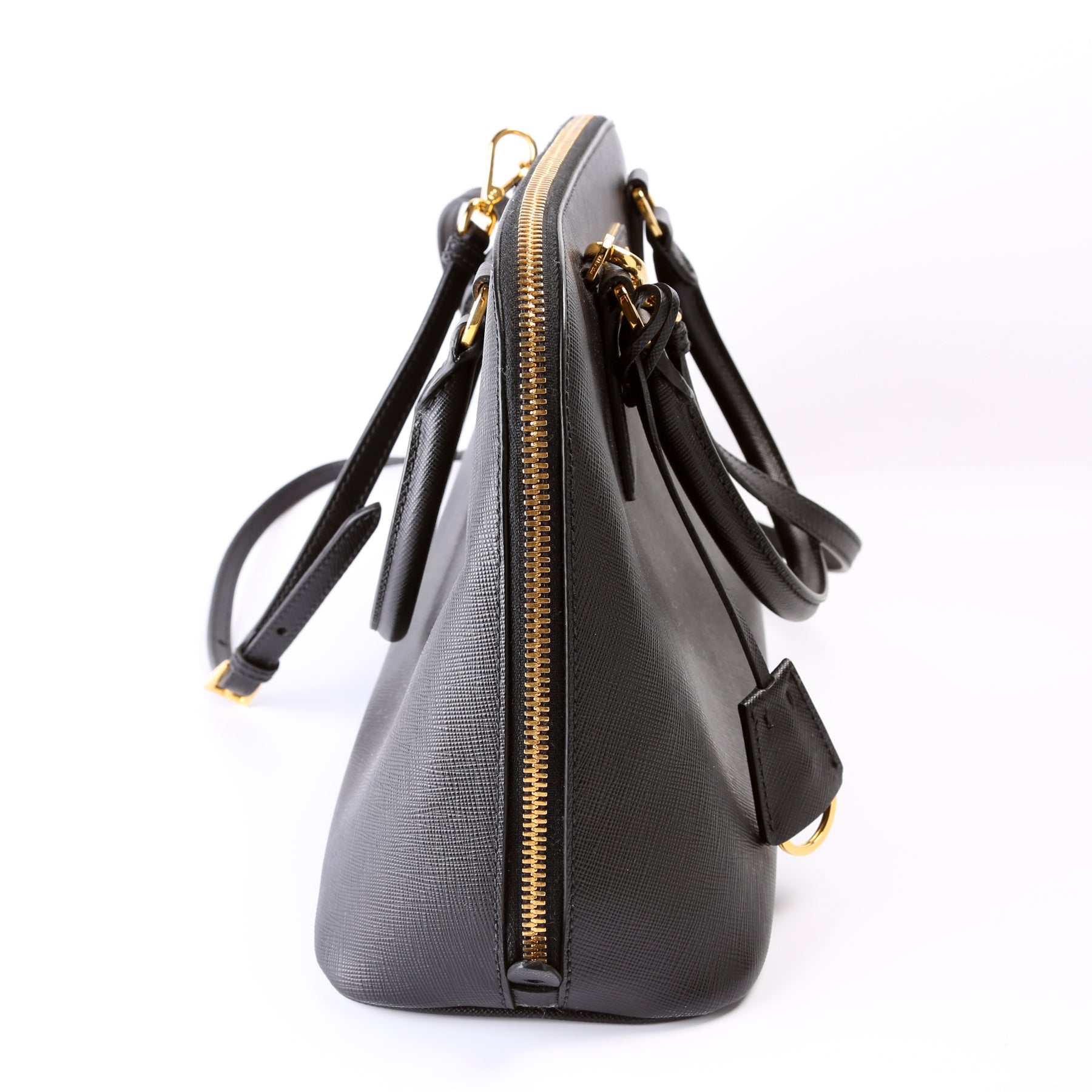Lux Promenade Camme Medium Top Handle Bag in Saffiano Leather, Gold Ha