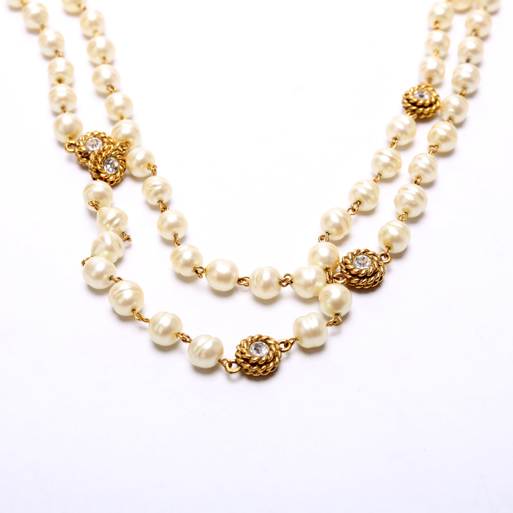 Faux Pearl and Crystal Long Wrap Necklace Vintage