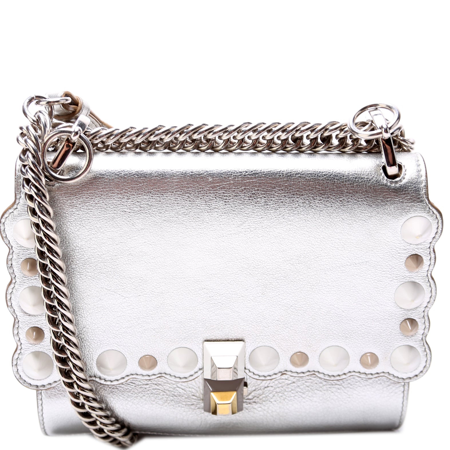 Fendi Bag, Gold Kan I Mini Metallic Studded Chain Shoulder Strap