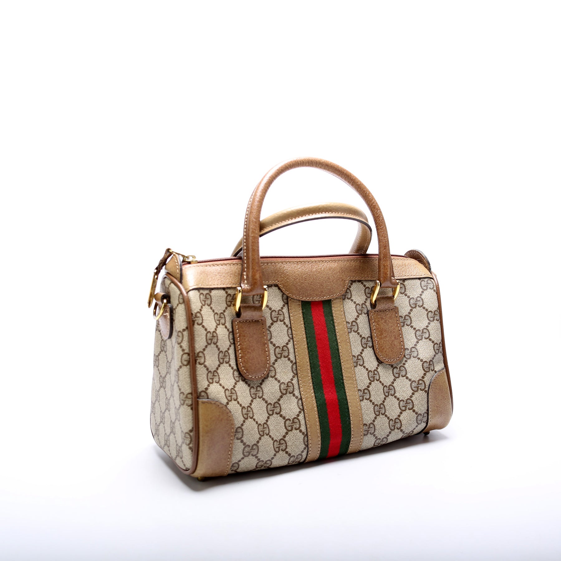 Gucci GG Supreme Web Boston Bag Brown