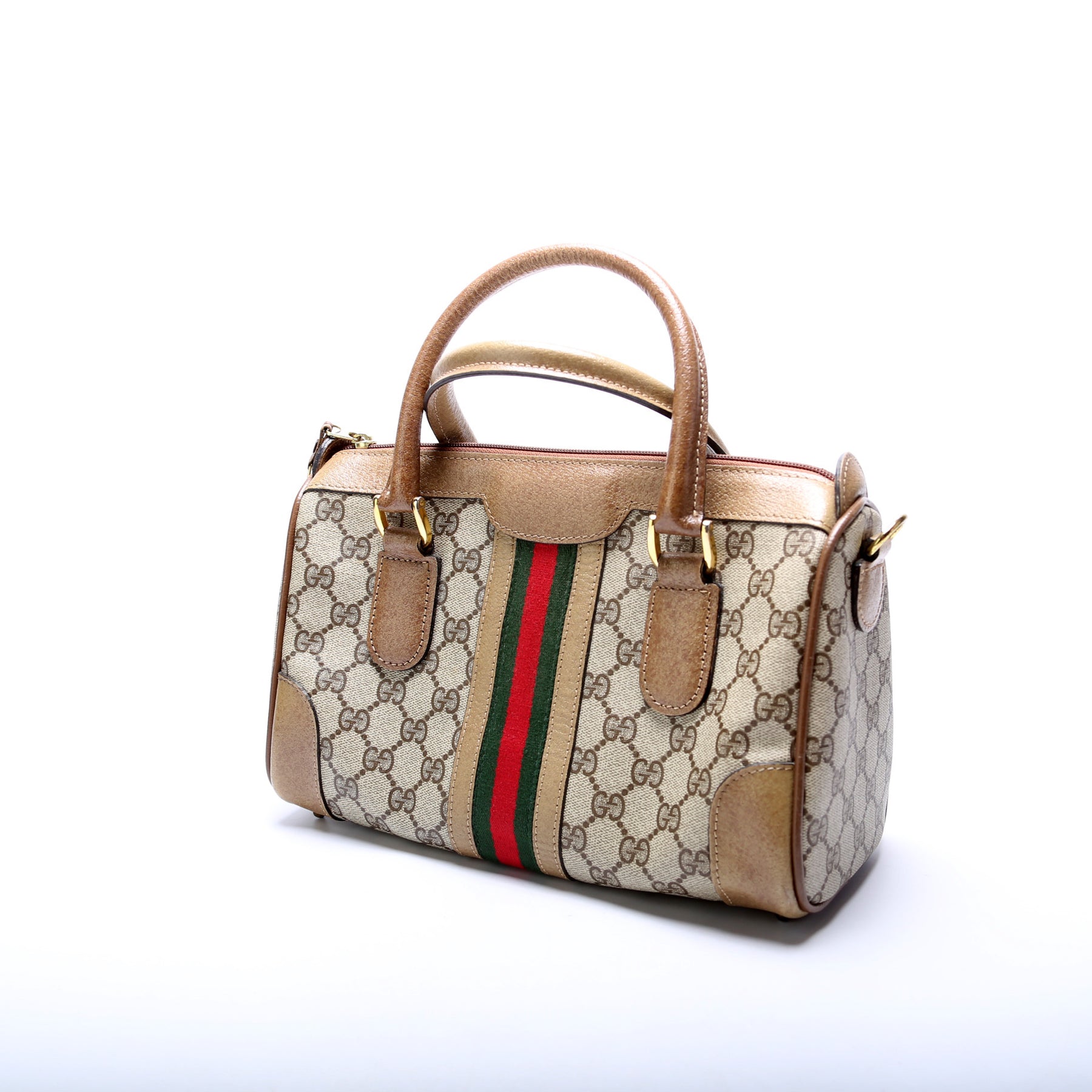 Gucci GG Supreme Web Boston Bag Brown