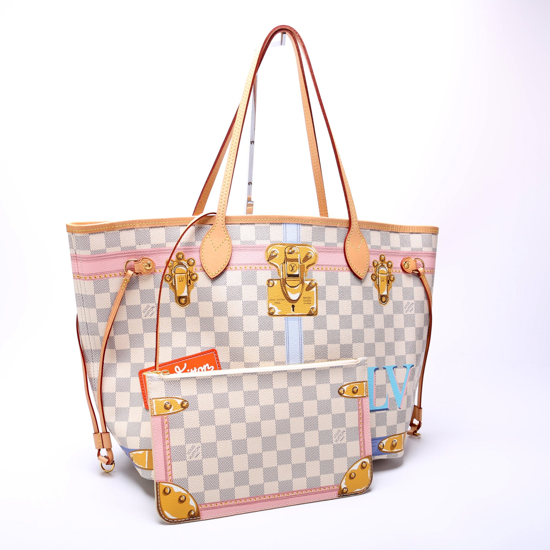 Louis Vuitton Damier Azur St. Tropez Summer Trunk Neverfull MM of Coated  Canvas and Vachetta Leather Trim with Polished Golden Brass Hardware, Handbags and Accessories Online, Ecommerce Retail