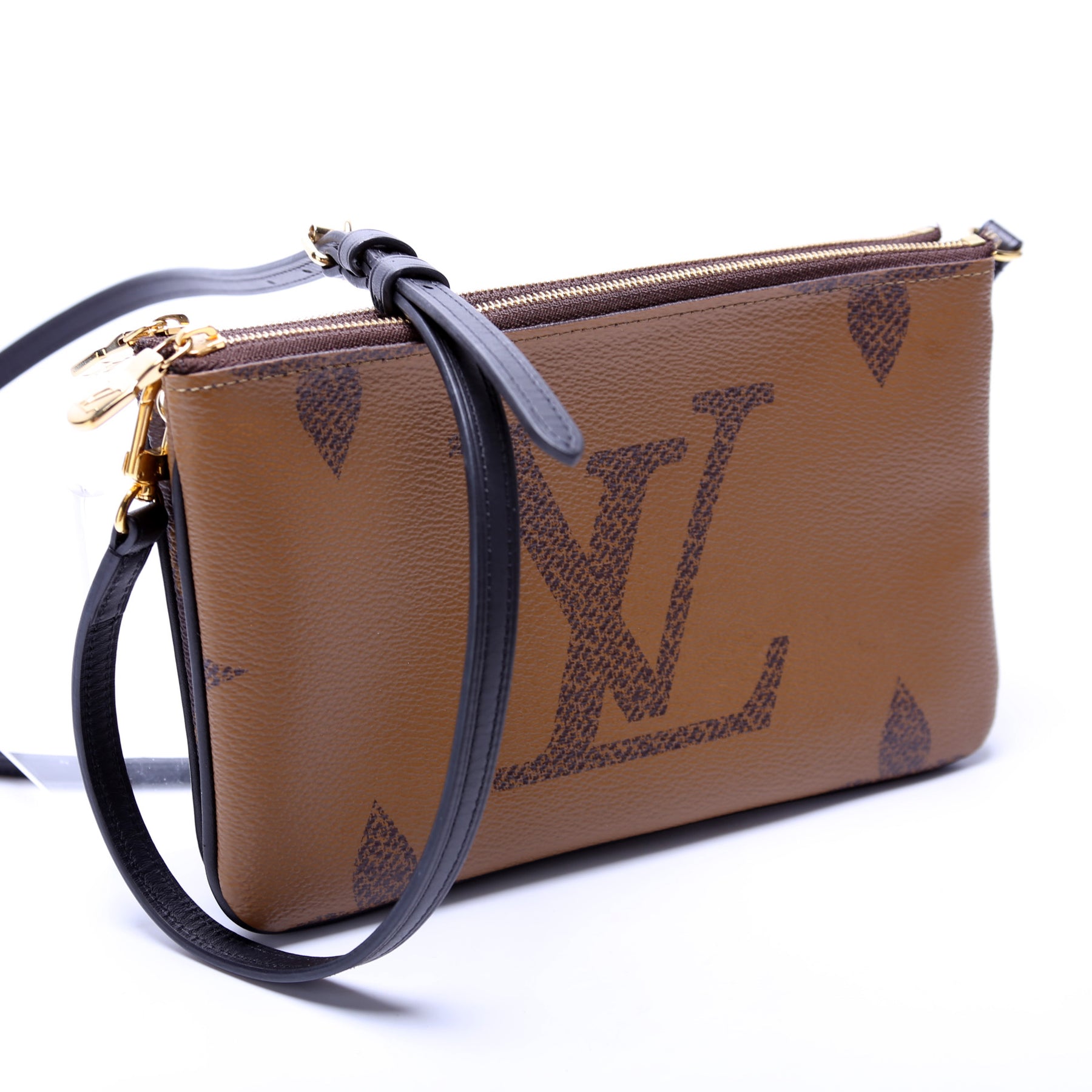 Louis Vuitton Double Zip Pochette Reverse Monogram Giant Crossbody Bag Brown