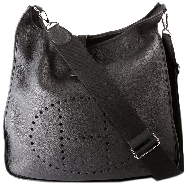 Hermes Vintage Hermes Evelyne GM Black Clemence Leather Shoulder Bag