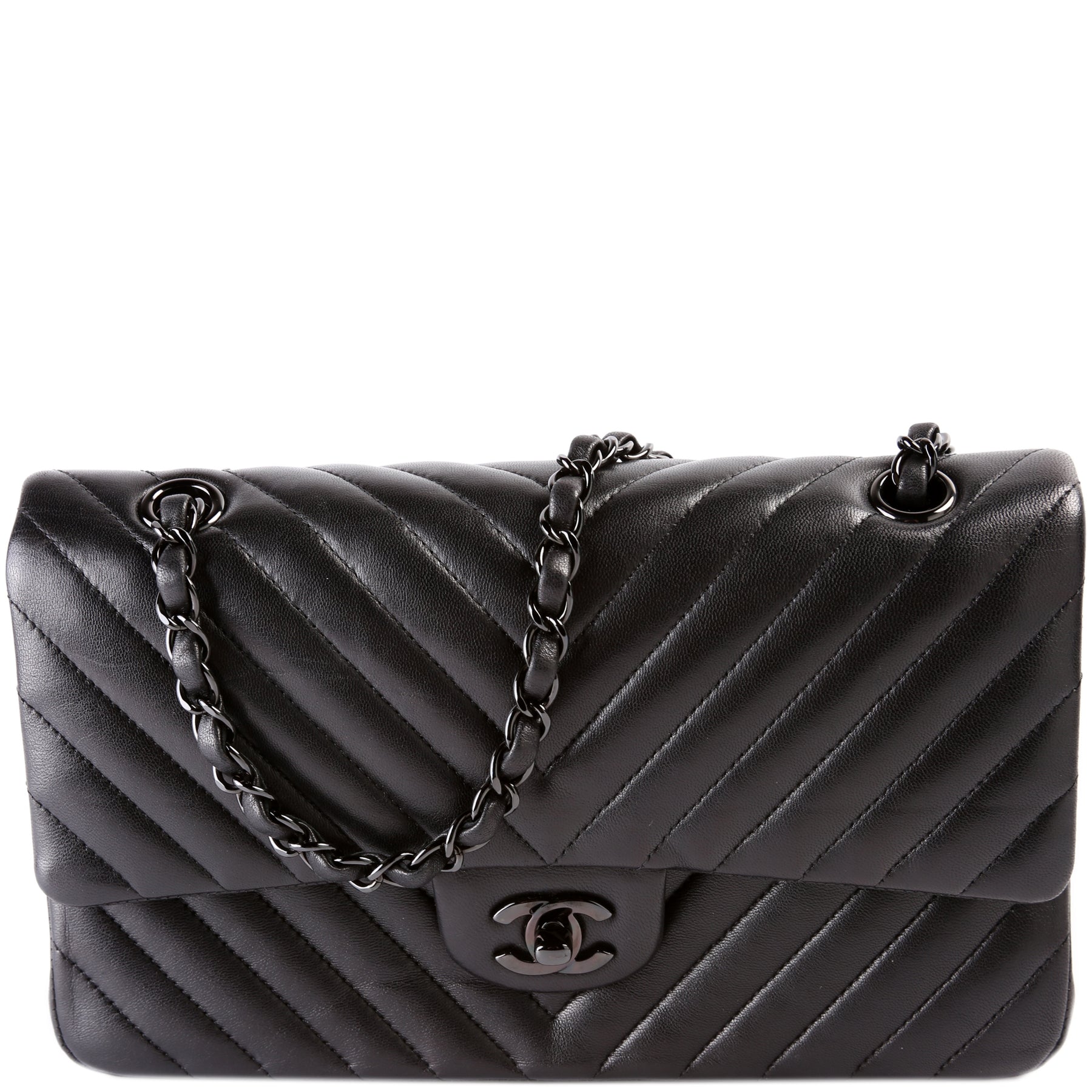 Chanel Silver Chevron Quilted Patent Metallic Crumpled Calfskin