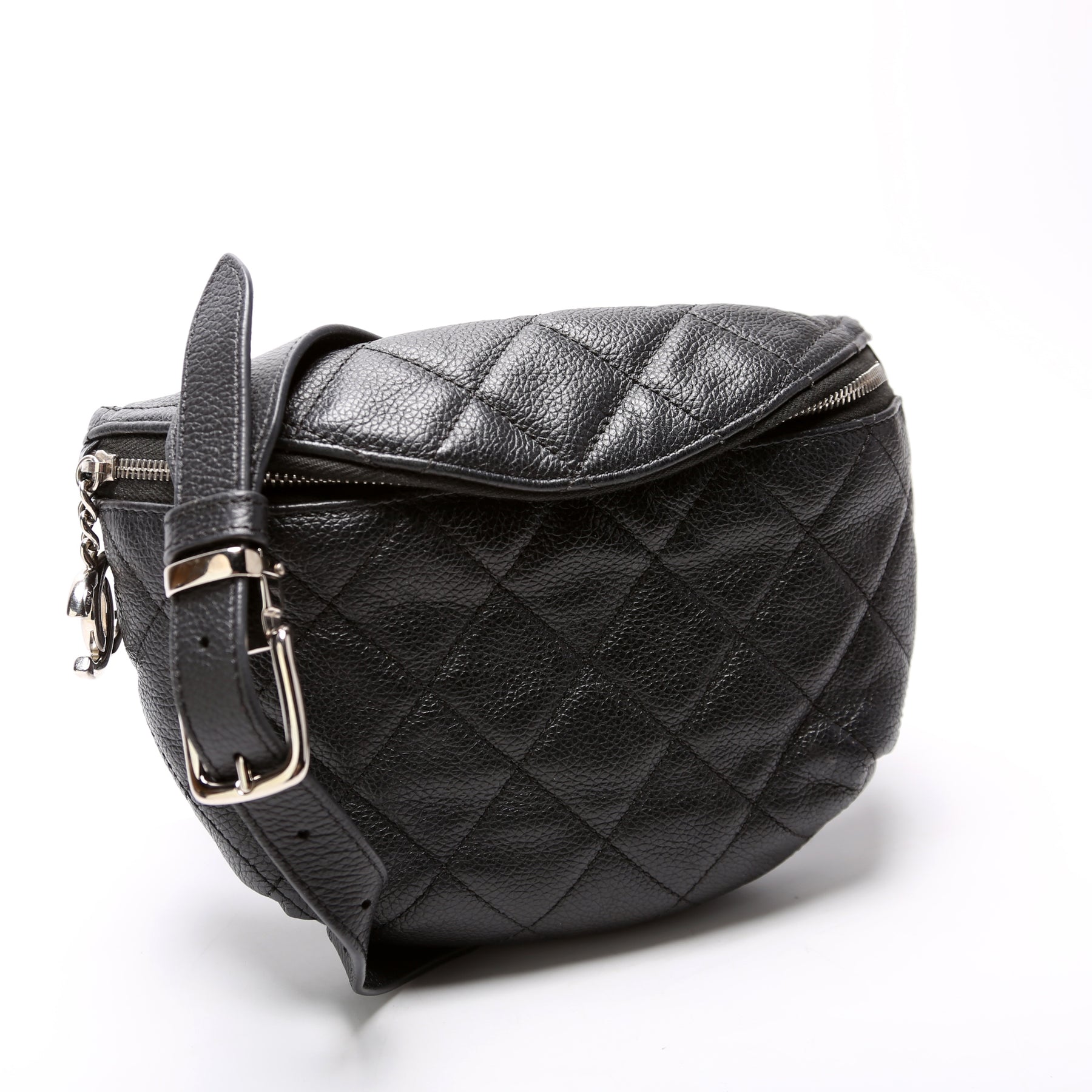 Chanel Uniform Quilted Bag Black Leather Zip Closure Short Strap Good  Condition