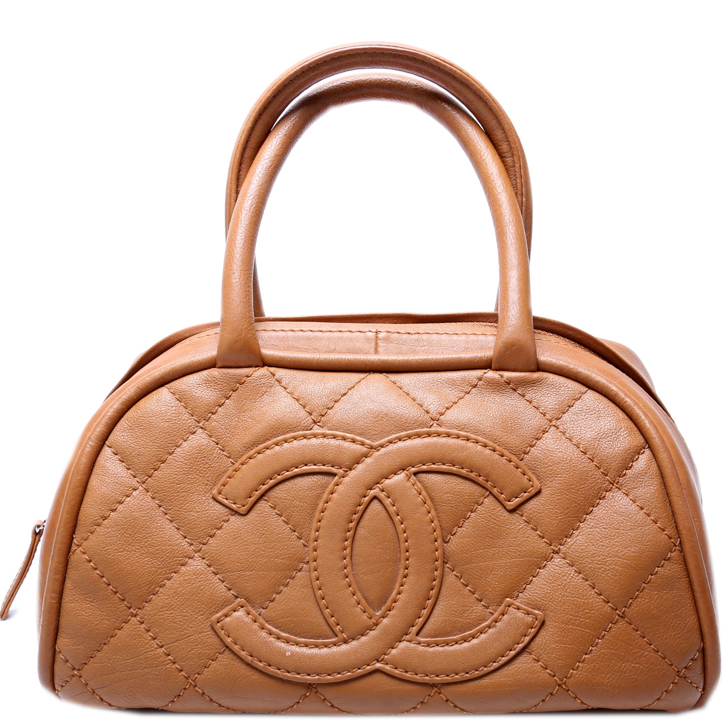Chanel Vintage Logo Bowler Bag Quilted Lambskin Large