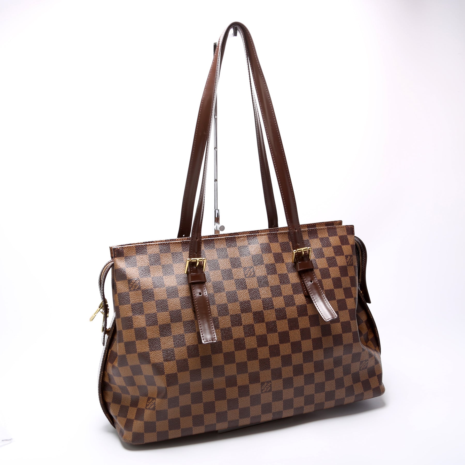 Louis Vuitton Chelsea Damier Ebene Shoulder Bag Leather Red Brown