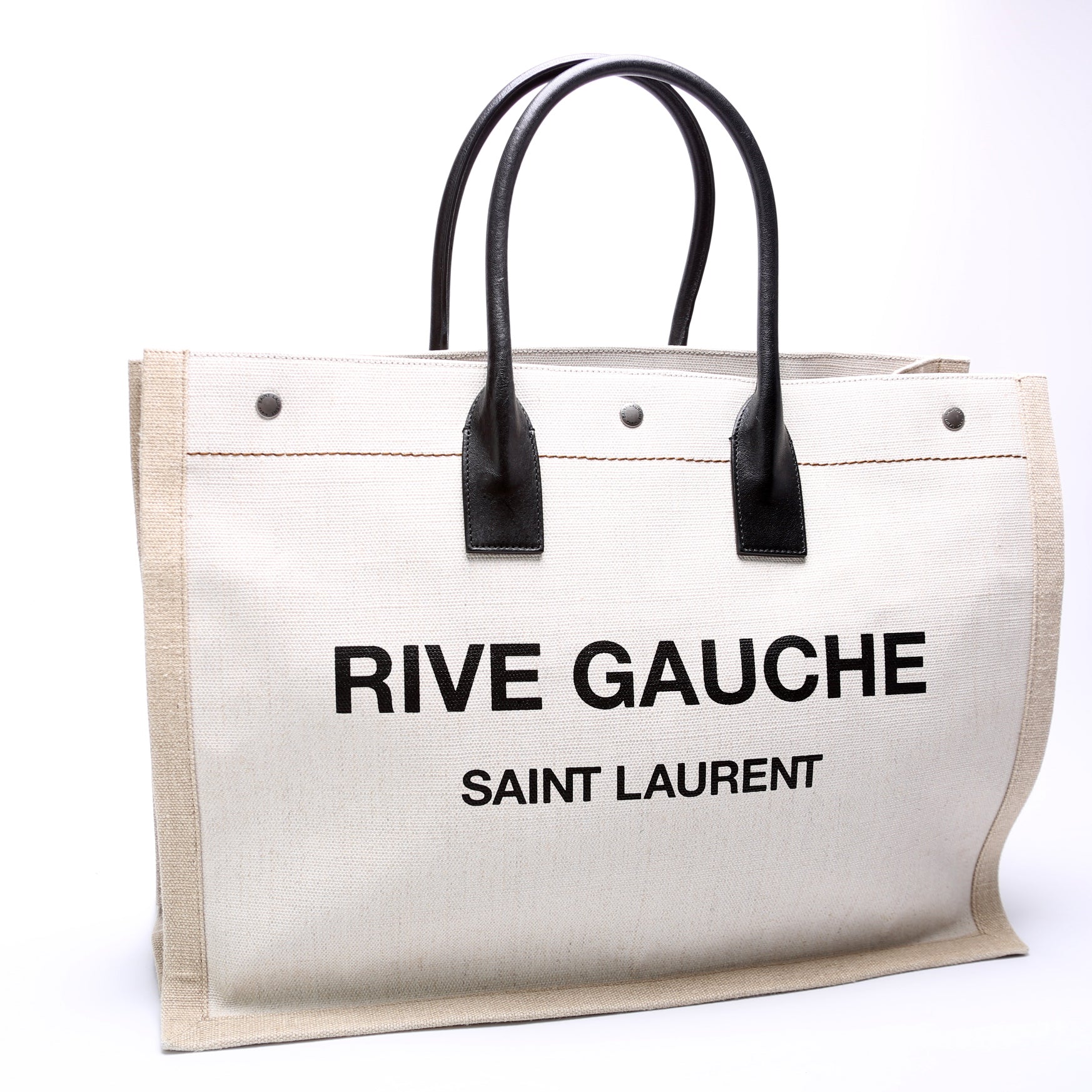 Saint Laurent Rive Gauche Tote in Off White & Black