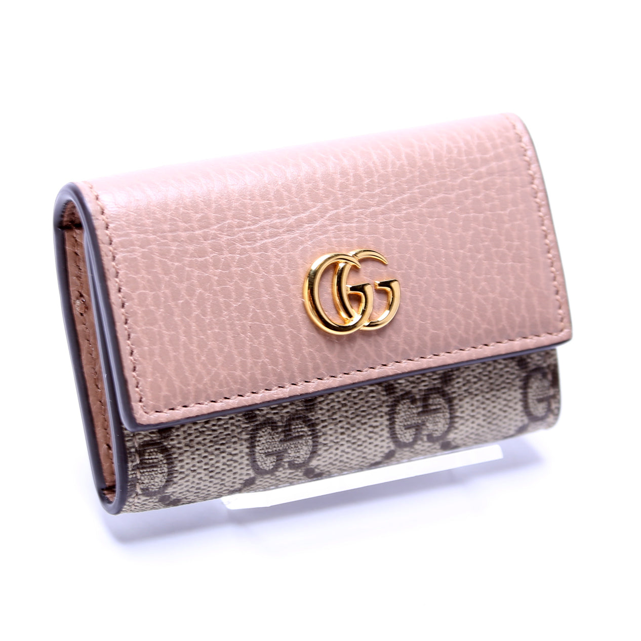 GG Marmont leather key case in dusty pink leather and GG supreme