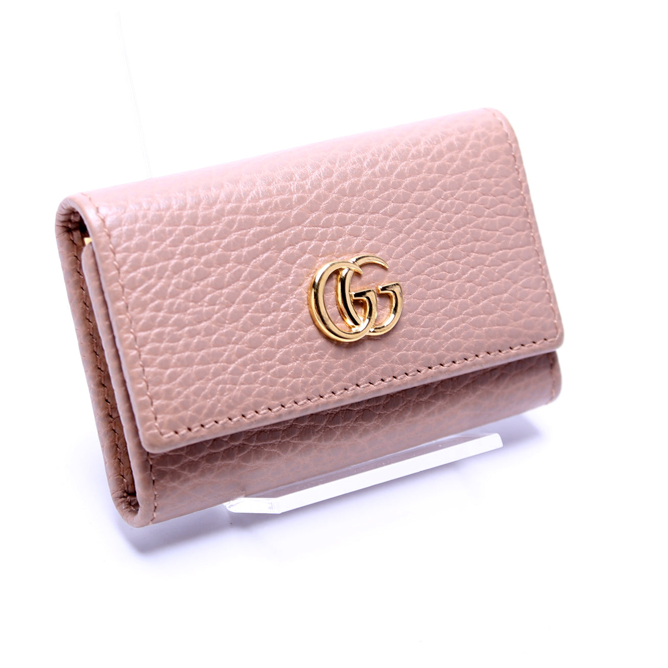 Gucci Key Case GG Marmont Pink Beige Brown Leather Rare Women's Size 6 x  9.5 cm