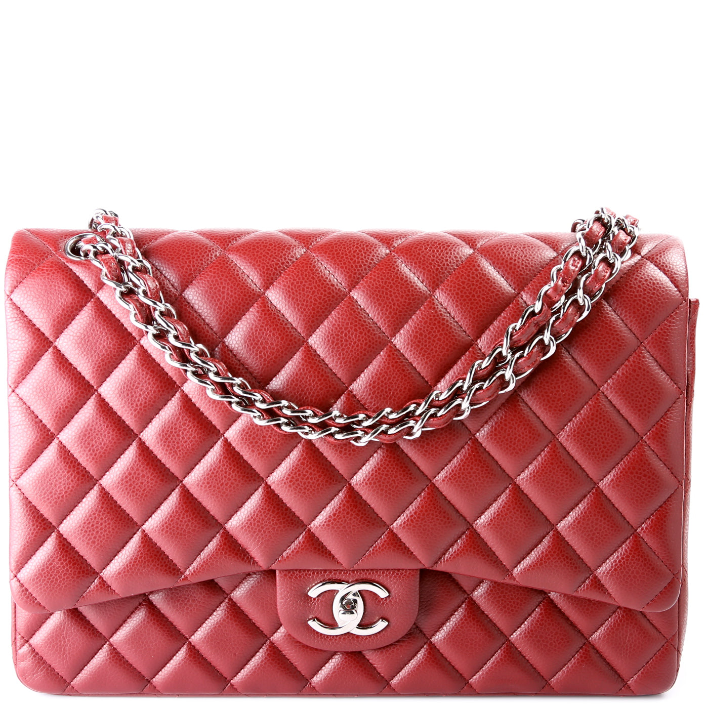 Chanel Jumbo Double Flap Red Caviar Silver Hardware⁣⁣ – Coco