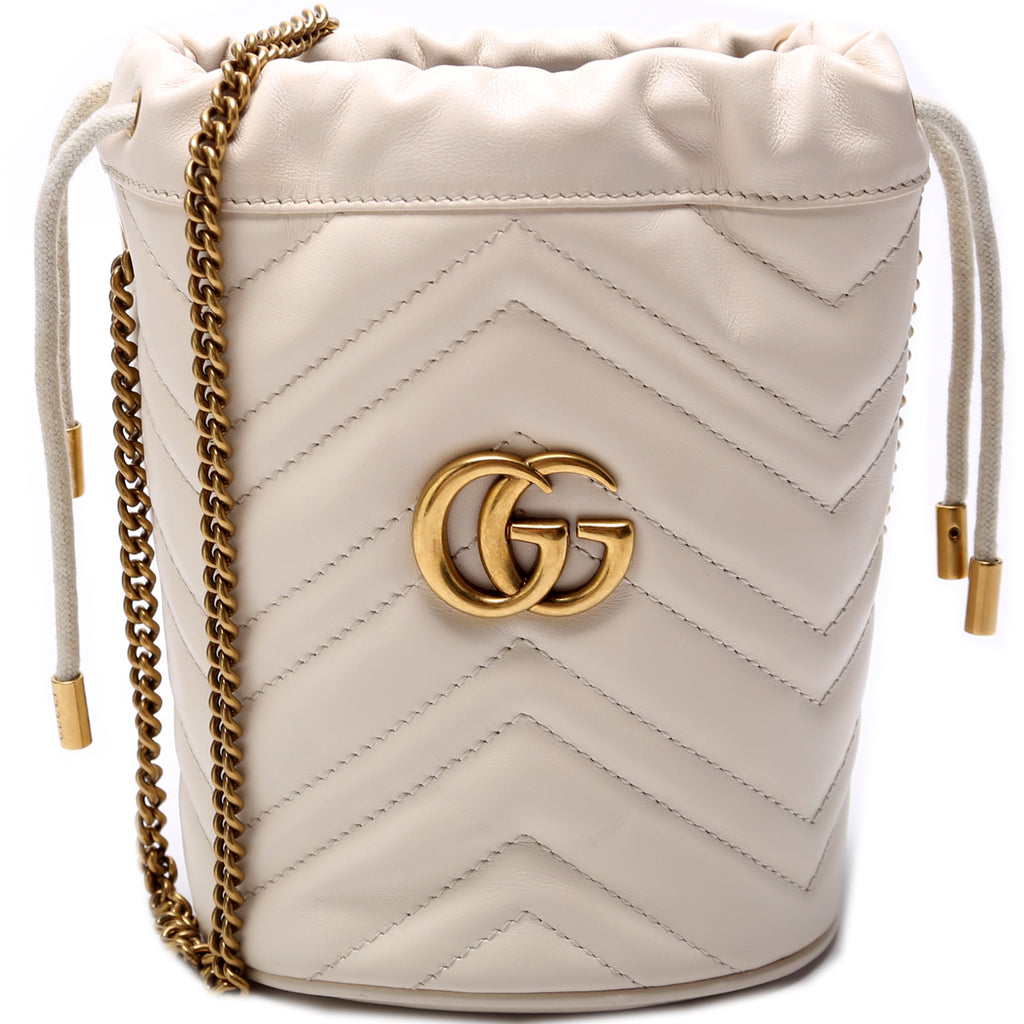 White Leather GG Marmont Mini Bucket Bag