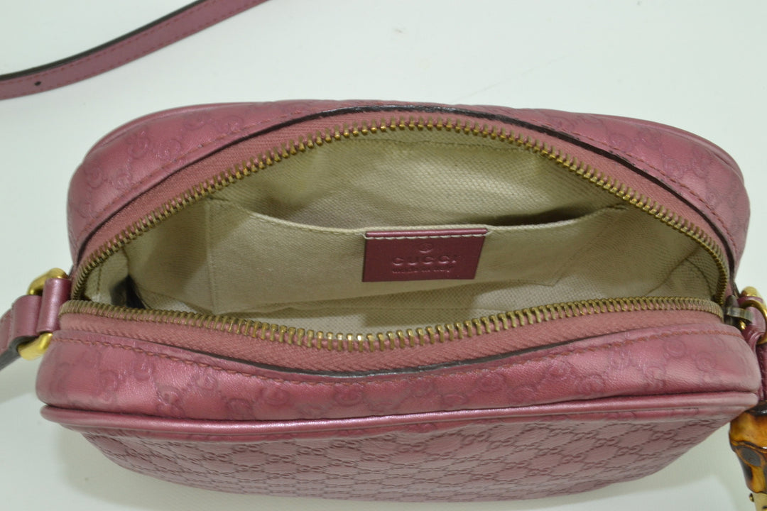 GUCCI Micro Gucci Sima Bamboo Blue Gold Hardware Leather