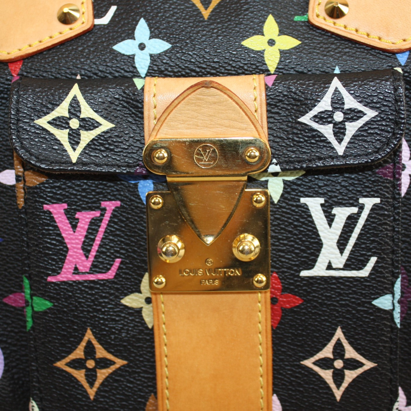 Auth Louis Vuitton Monogram Multi color Black Speedy 30 Hand Bag  1C240060n"