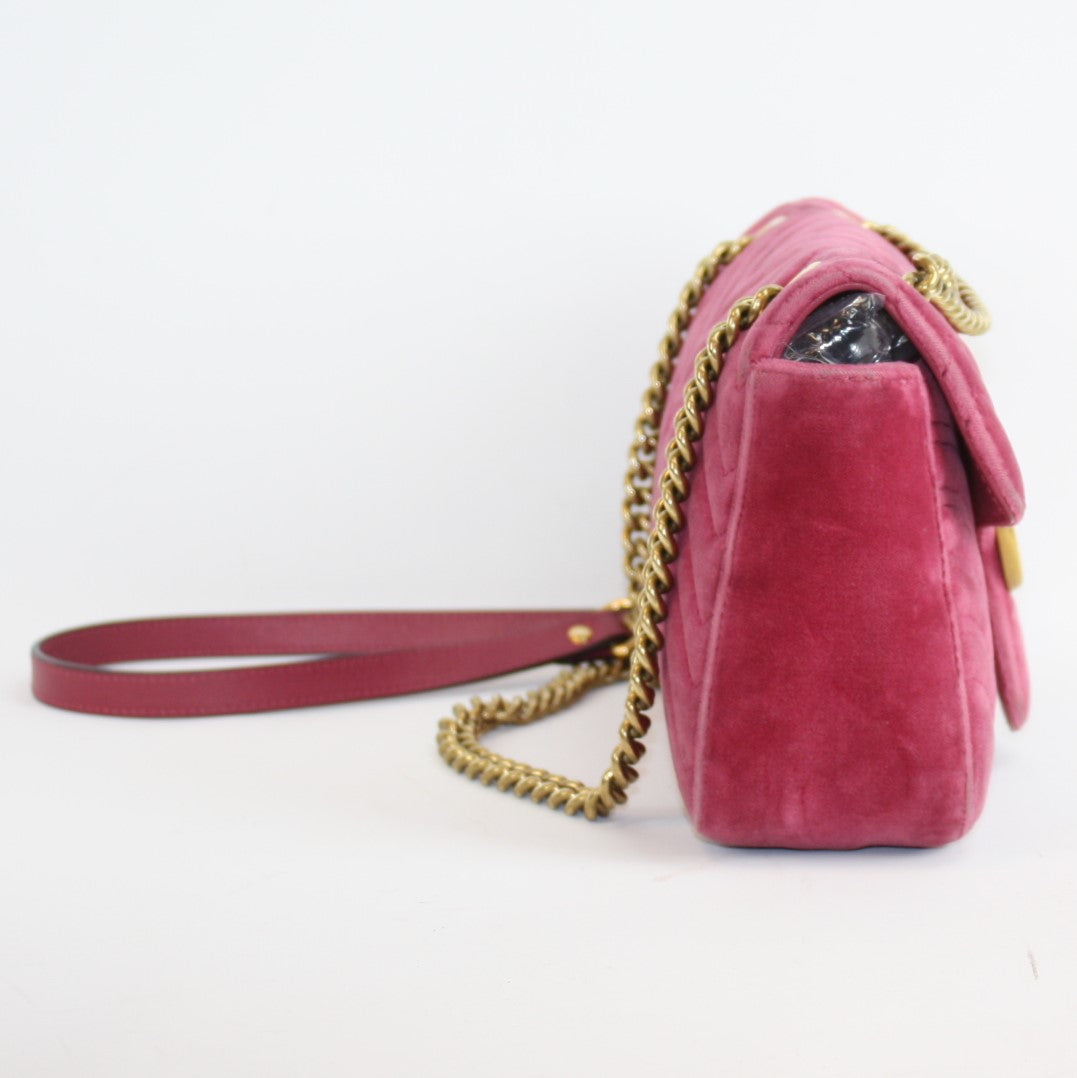 Gucci GG Marmont Velvet Small Crossbody Bag Pink 443497
